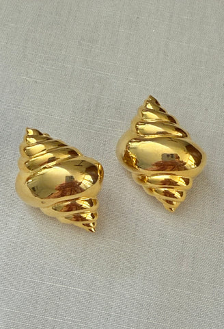 Kenneth Jay Lane Gold Plated Shell Clip On Earrings