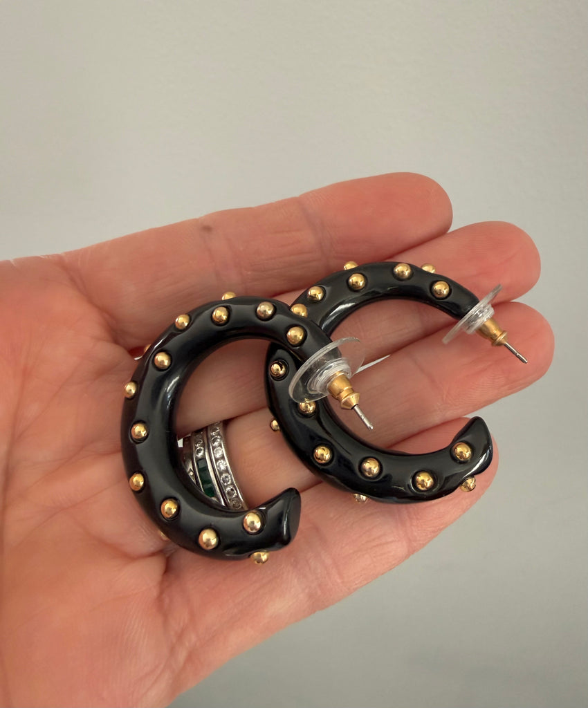 Kenneth Jay Lane Black Stud Hoop Earrings