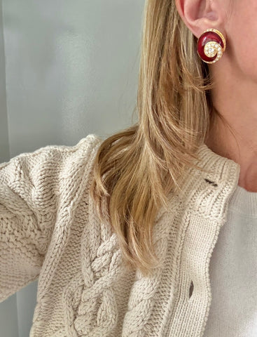 JBK Red Enamel Clip On Earrings