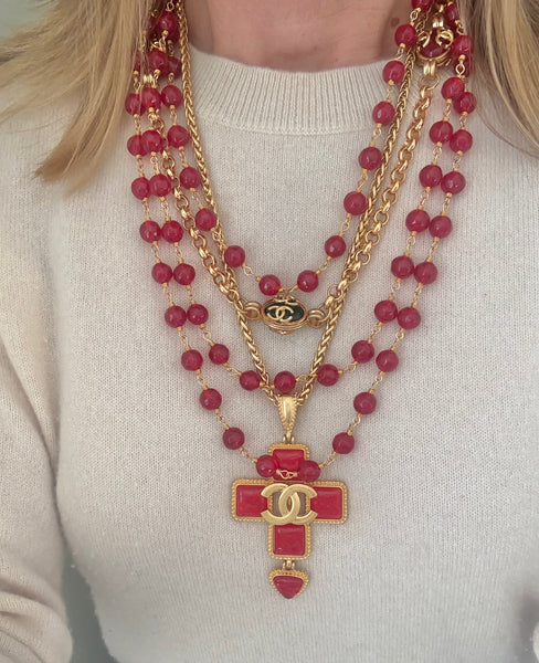 Chanel Red Gripoix Bead Necklace