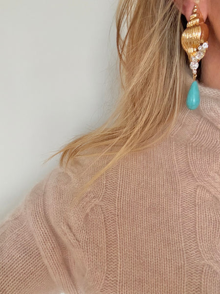 Turquoise Shell Clip On Earrings