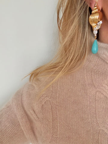 Turquoise Shell Clip On Earrings