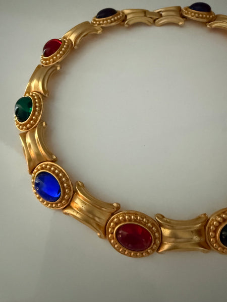 Napier Matte Gold Glass Cabochon Collar Necklace