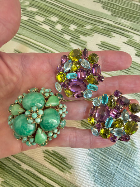 Schreiner New York Signed Green Brooch/ Pendant
