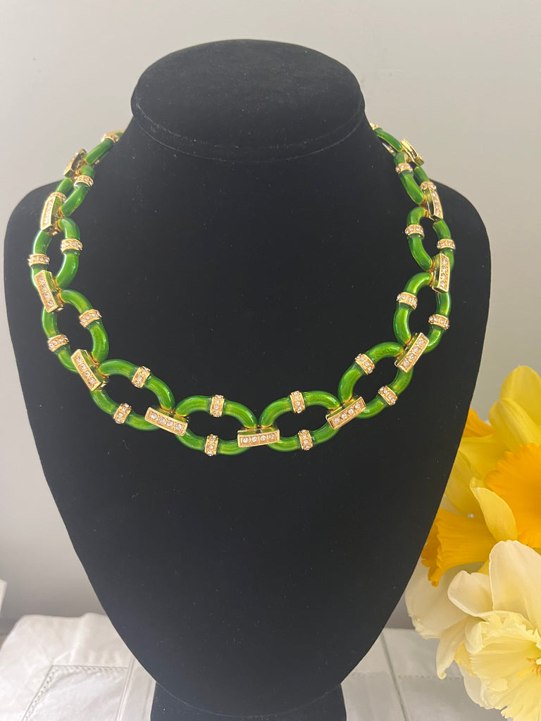 Green Enamel Link Necklace