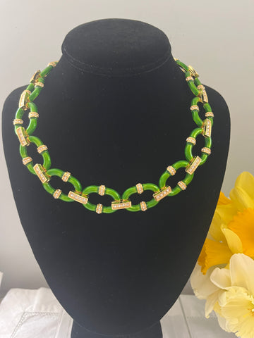 Green Enamel Link Necklace