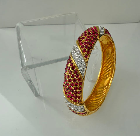 JBK Ruby and Rhinestone Hinged Bangle Bracelet