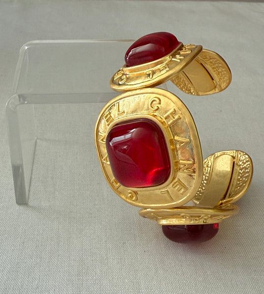 Chanel Red Gripoix Cuff Bracelet
