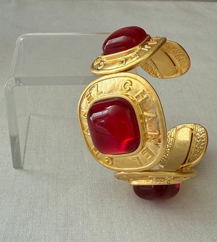 Chanel Red Gripoix Cuff Bracelet