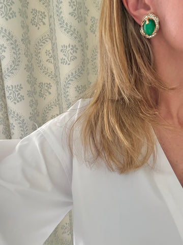 Jomaz Green Glass Cabochon Clip On Earrings