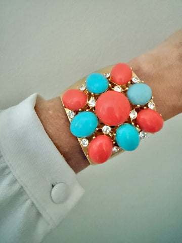 RJ Graziano Turquoise & Coral Cuff Bracelet