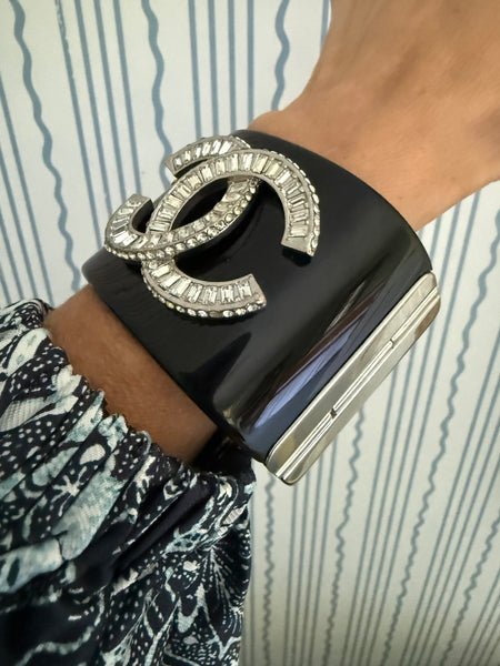 Chanel Black Resin Bracelet with Rhinestones