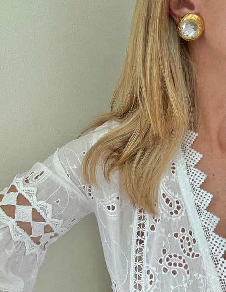 Chanel Quilted Crystal Clip On Earrings