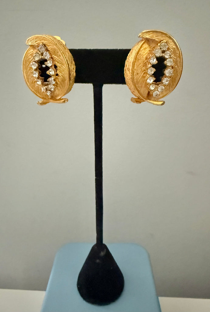 BSK Gold & Rhinestone Clip On Earrings