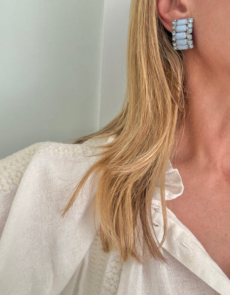 Channel Set Blue Clip On Earrings
