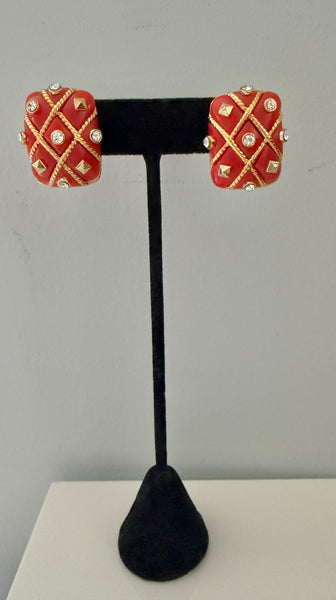 Coral Rectangular Clip On Earrings