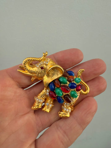 Cabochon Elephant Brooch