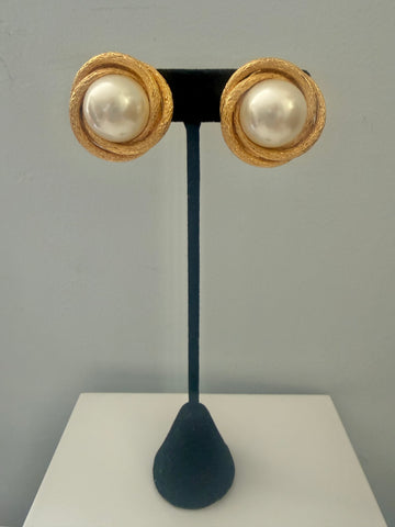 Ciner Pearl & Gold Plated Clip On Earrings