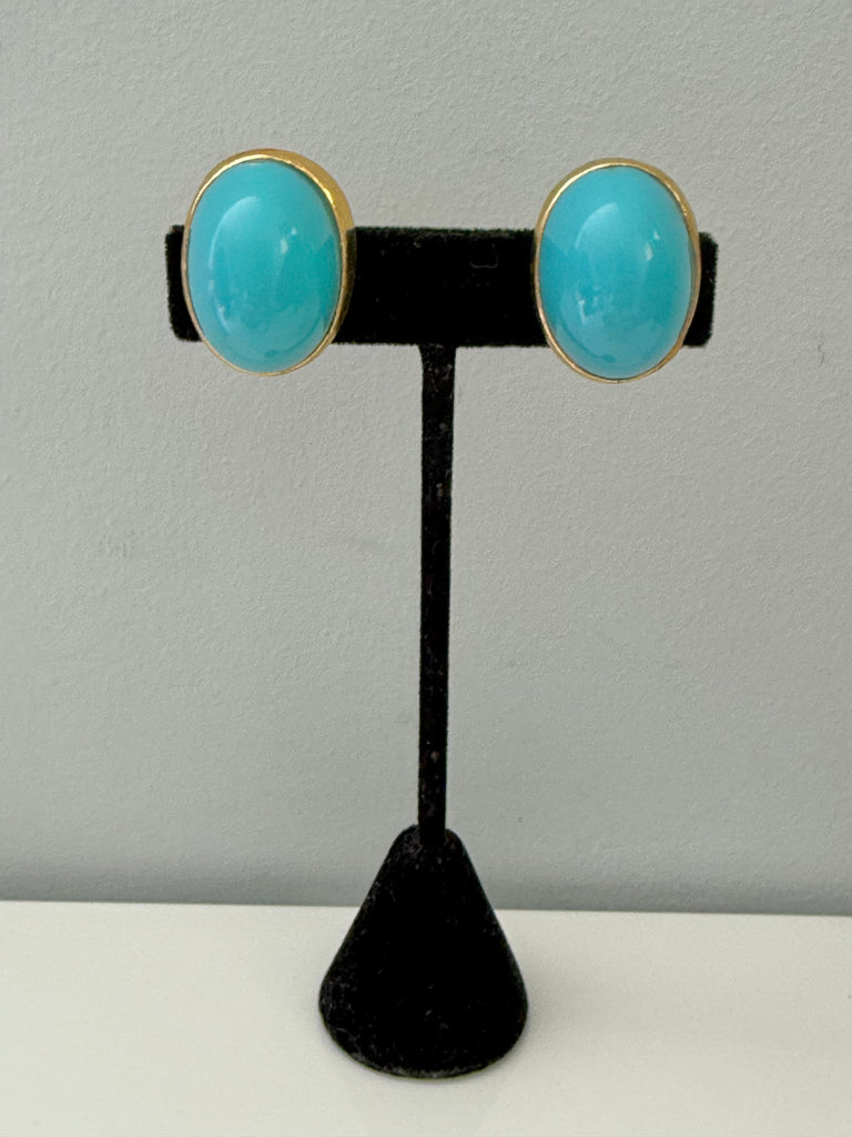 Kenneth Jay Lane Turquoise Lucite Cabochon Clip On Earrings