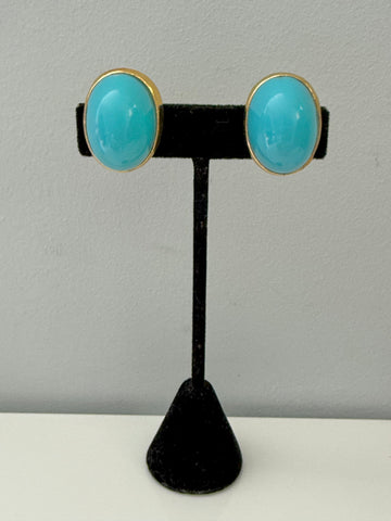 Kenneth Jay Lane Turquoise Lucite Cabochon Clip On Earrings