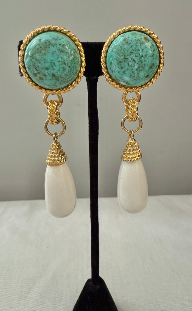 Warner Turquoise & White Clip On Earrings