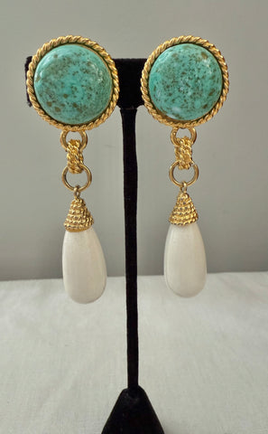 Warner Turquoise & White Clip On Earrings
