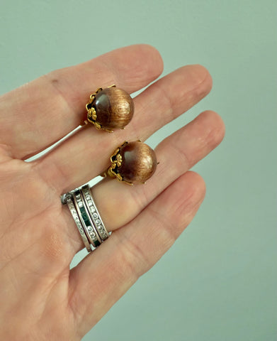 Miriam Haskell Wooden Clip Earrings