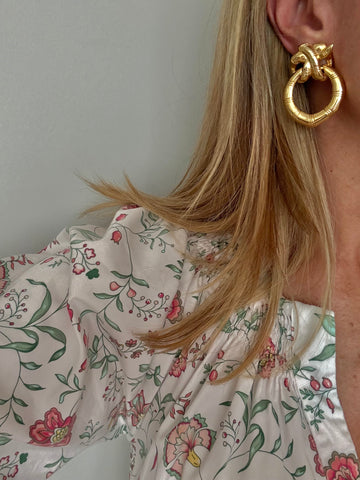Gold Plated Bamboo Detail Door Knocker Clip On Earrings