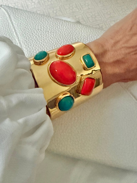 Contemporary Coral & Turquoise Cuff Bracelet