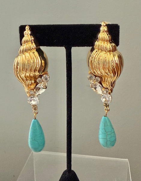 Turquoise Shell Clip On Earrings