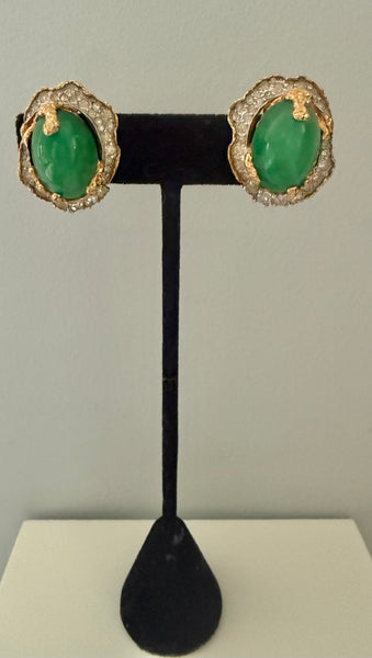 Jomaz Green Glass Cabochon Clip On Earrings