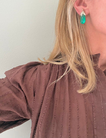 Marvella Green Glass Rhinestone Clip On Drop Earrings