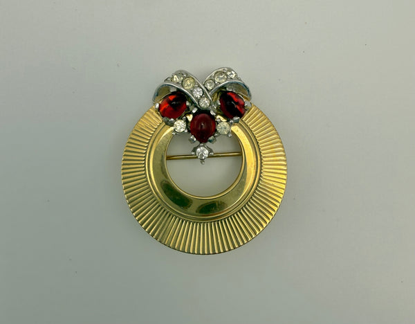 Boucher Glass Ruby & Rhinestone Brooch