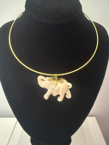 White Resin Elephant Pendant on Choker Wire