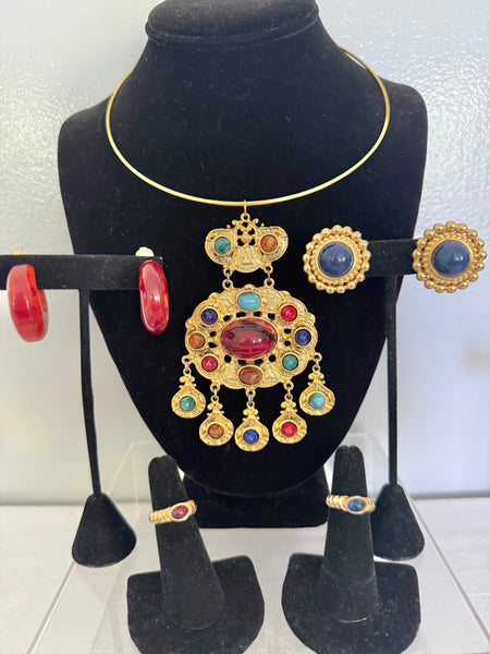 Colorful Etruscan Cabochon Pendant on Choker Wire