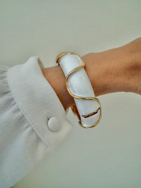 White Enamel Bracelet with Gold Details