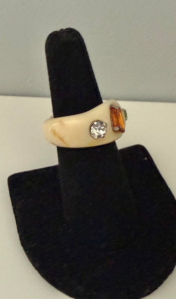 Marbled Lucite Jeweled Ring Size 6.5