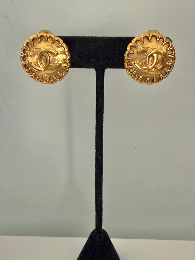 Chanel Button Logo Clip On Earrings
