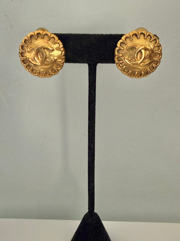 Chanel Button Logo Clip On Earrings
