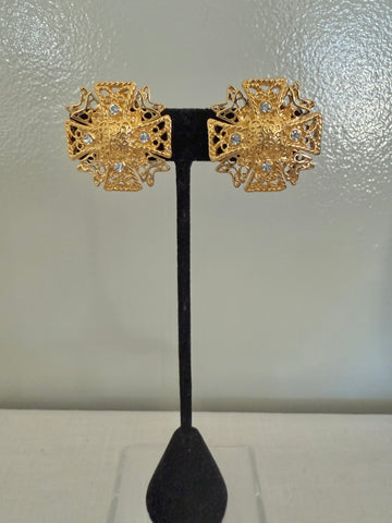 Kenneth Jay Lane Maltese Cross Clip On Earrings