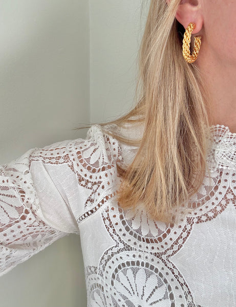 Woven Hoop Post Earrings