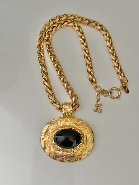 Erwin Pearl Black Cabochon Gold Plated Pendant Necklace