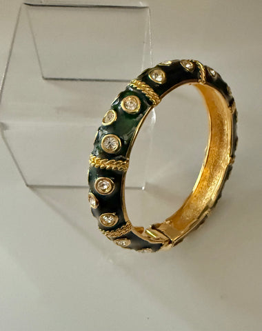 Dark Green Enamel & Rhinestone Bracelet