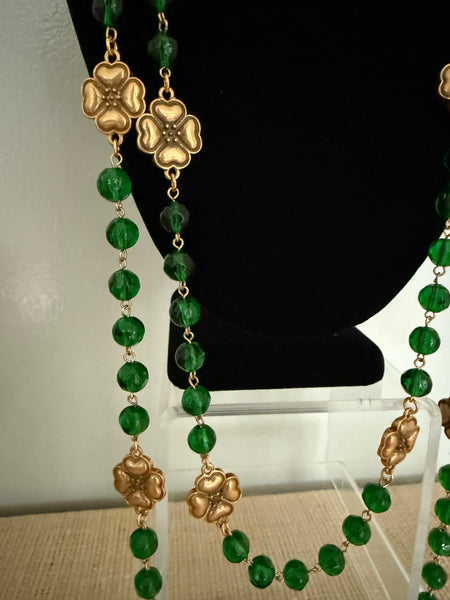 Chanel Camellia Flower Green Gripoix Necklace