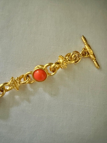 Kenneth Jay Lane Link Bracelet with Coral Cabochons