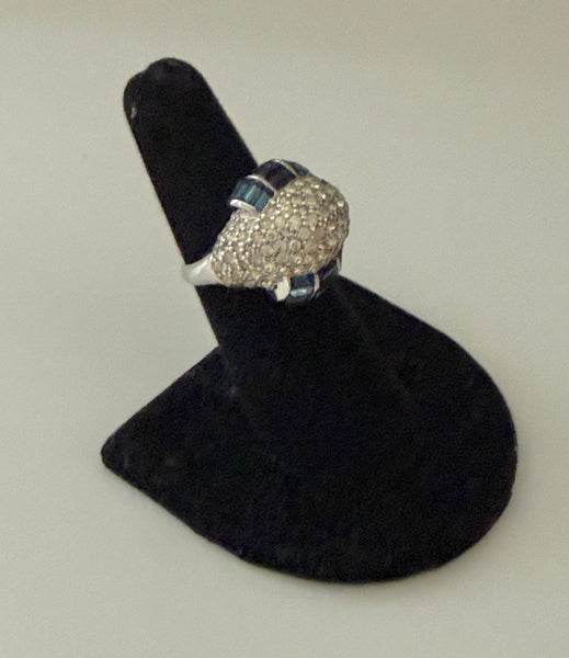 Rhinestone & Sapphire Bombe Ring Size 6.25
