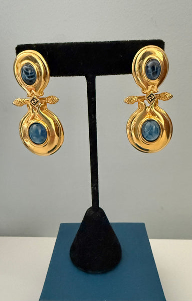 Fendi Blue Glass Cabochon Post Earrings
