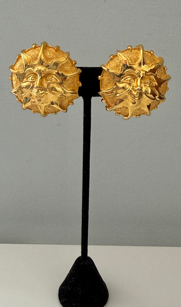 Fendi Large Gold Sun Clip On Earrings