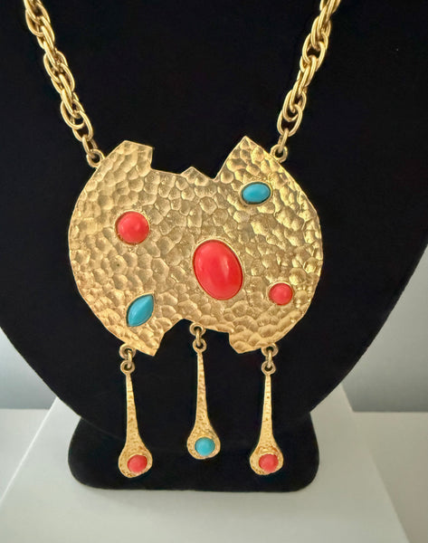 Coral & Turquoise Cabochon Necklace