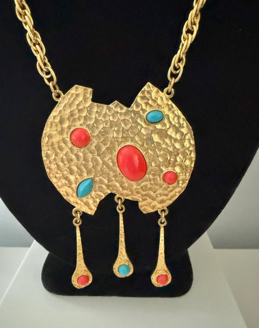 Coral & Turquoise Cabochon Necklace